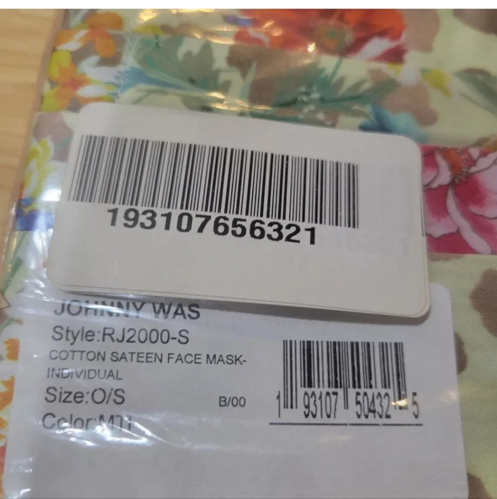 JOHNNY WAS Face Mask Set‎ Pack of 5 Washable CottonFloral Print New Sealed